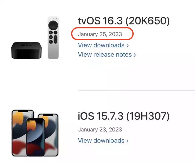 tvos 16.3 release date january 25