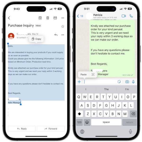 share gmail to whatsapp on iphone