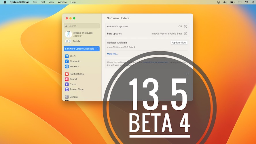 macOS 13.5 beta 4 update