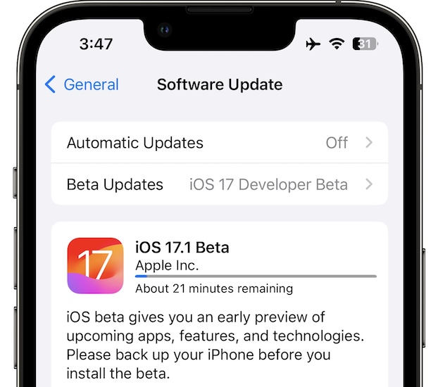 iOS 17.1 beta download