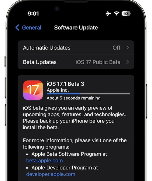 iOS 17.1 beta 3 download