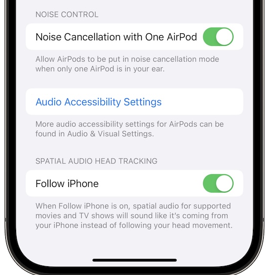 noise cancellation with one airpod setting